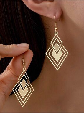 Gold Geometric Drop Earrings - Women Jewelry Diamond Shape Dangle Earrings New